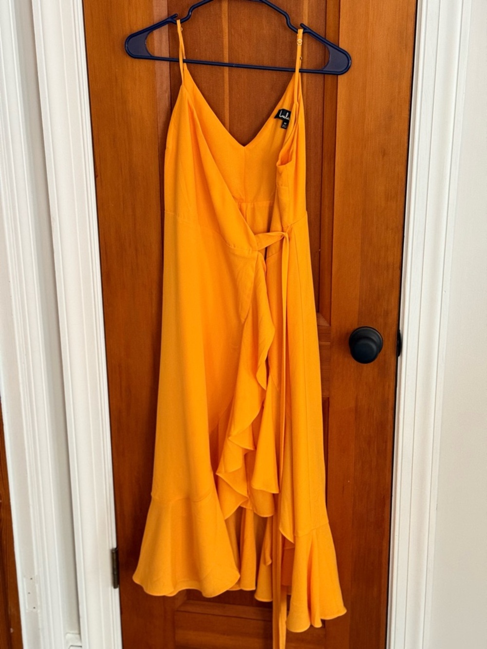 Lulu’s Spaghetti Strap Wrap Midi Dress in Bright Yellow - Picture 2 of 3